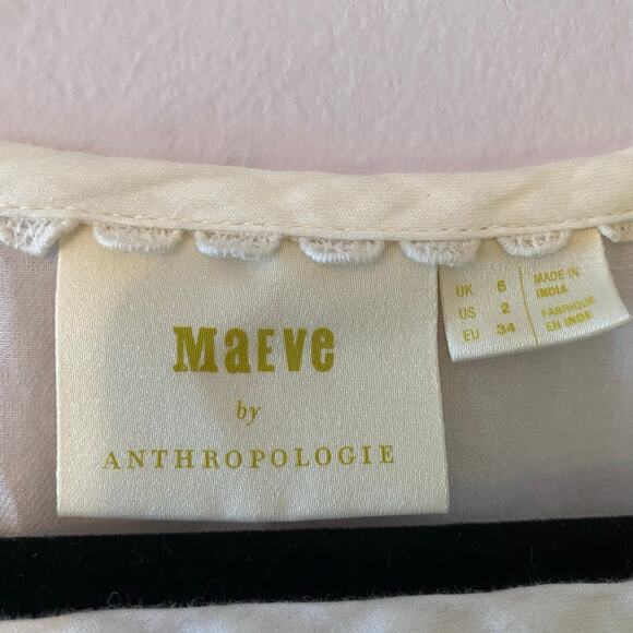 Maeve by Anthropologie Women's size 2 White Janice Embroidered Eyelet Blouse - Picture 3 of 10